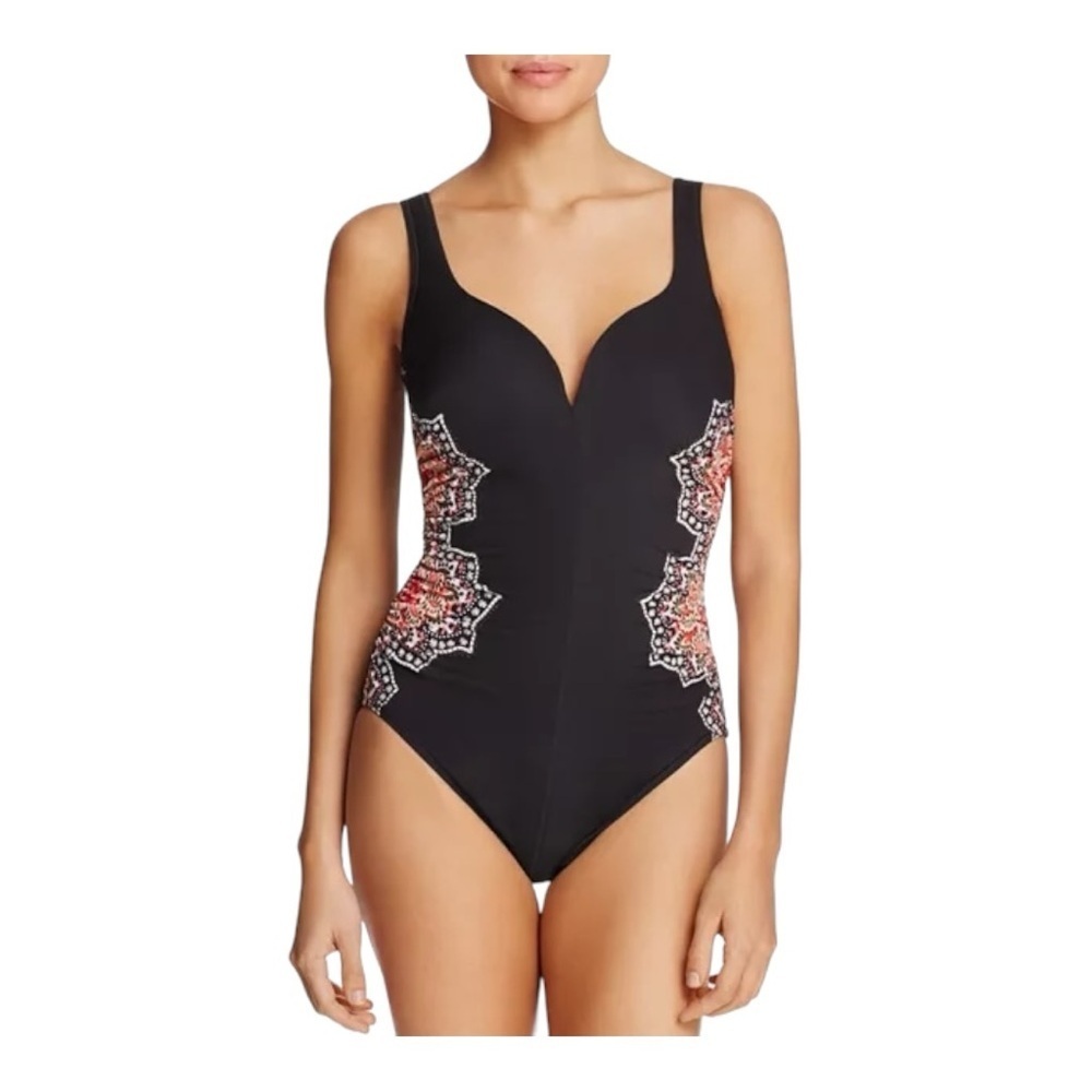 Miraclesuit Black One-Piece Swimsuit with Coral Side Medallions
